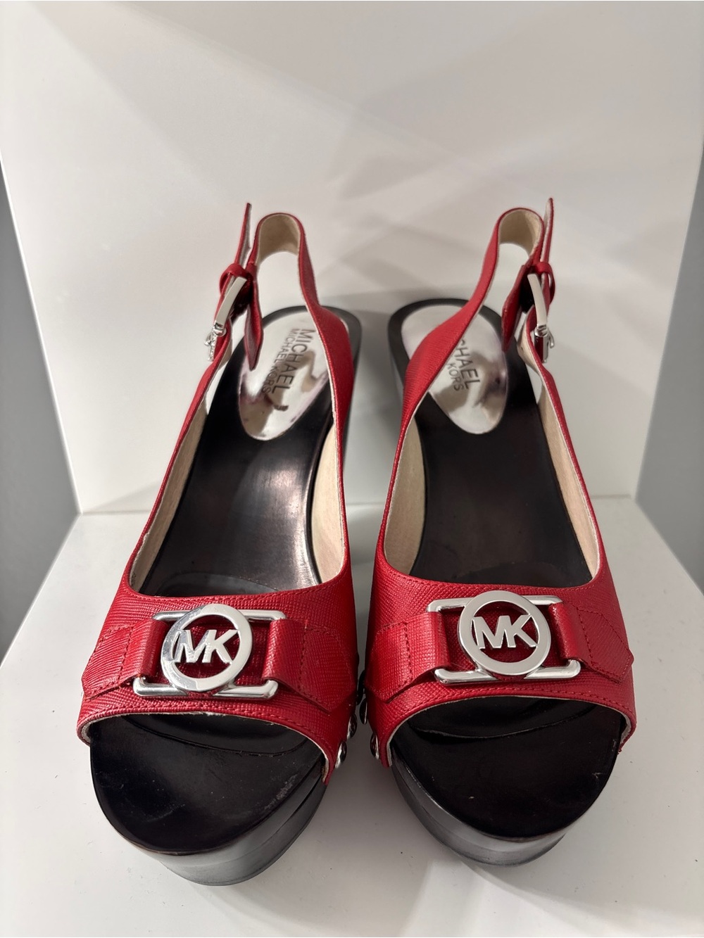MICHAEL Michael Kors Red Slingback Platform Mules with MK Logo